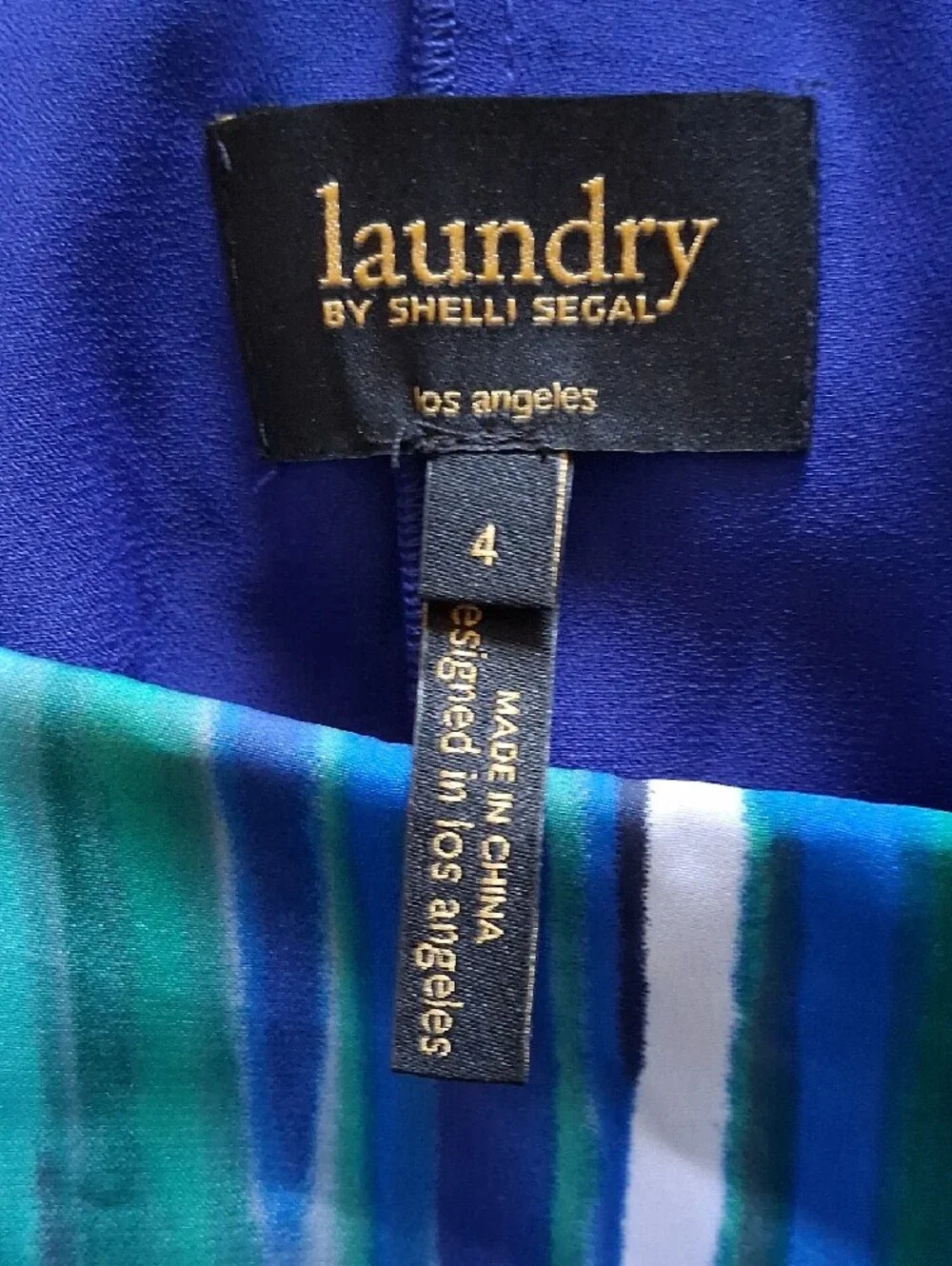 Laundry By Shelli Segal Blue and Green Vertical-Stripe Long Sleeve Dress